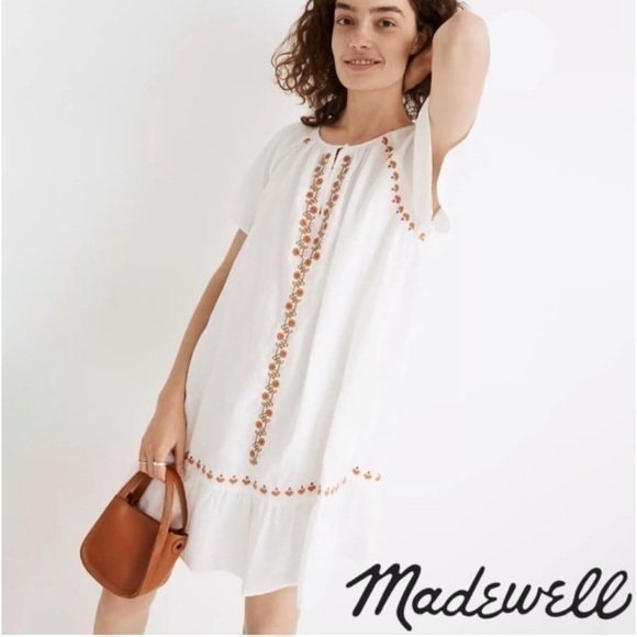 Madewell Dresses & Skirts - Madewell White Linen Blend Embroidered Dress Size Small